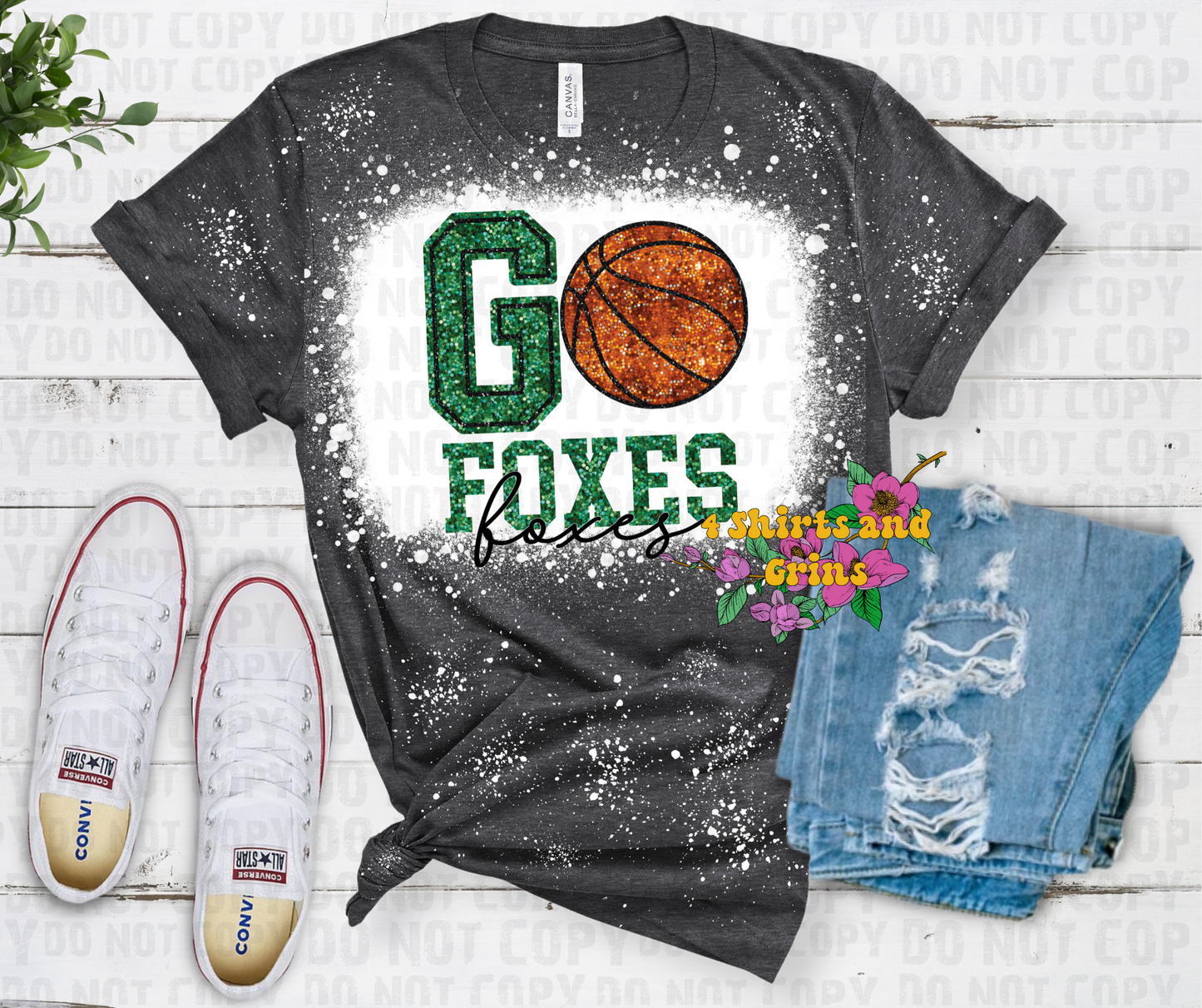 Faux Sequin Go Foxes Basketball