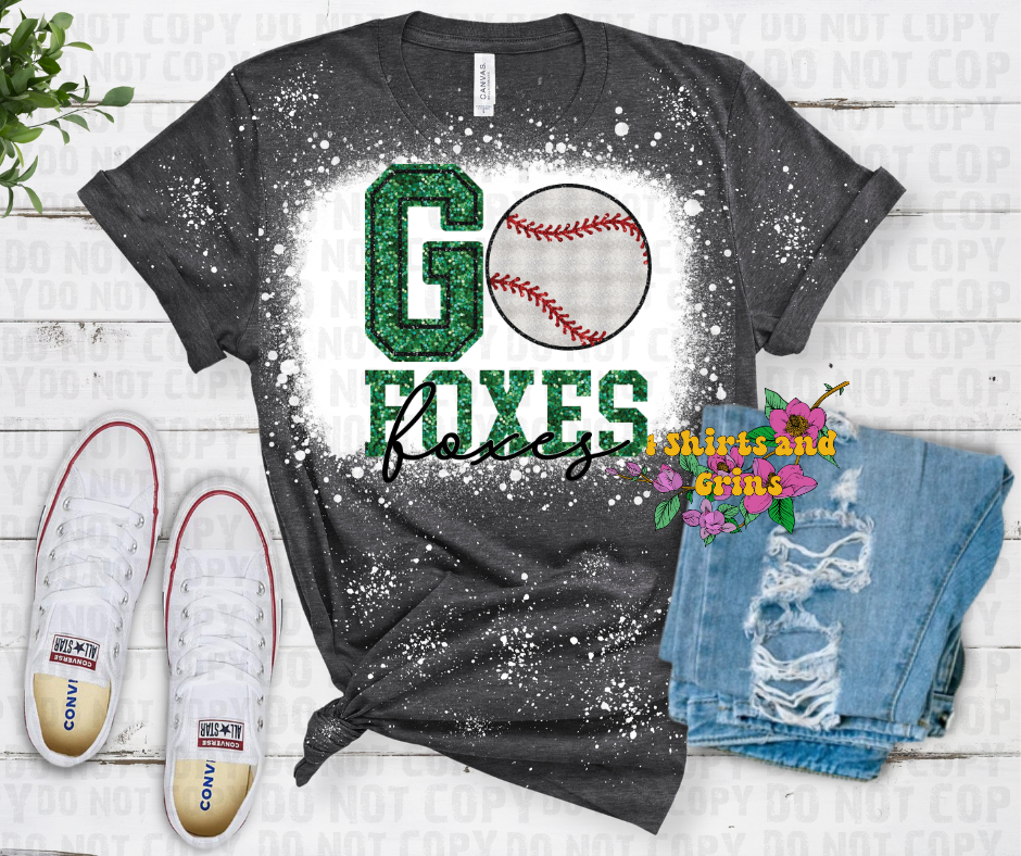 Faux Sequin Go Foxes Baseball