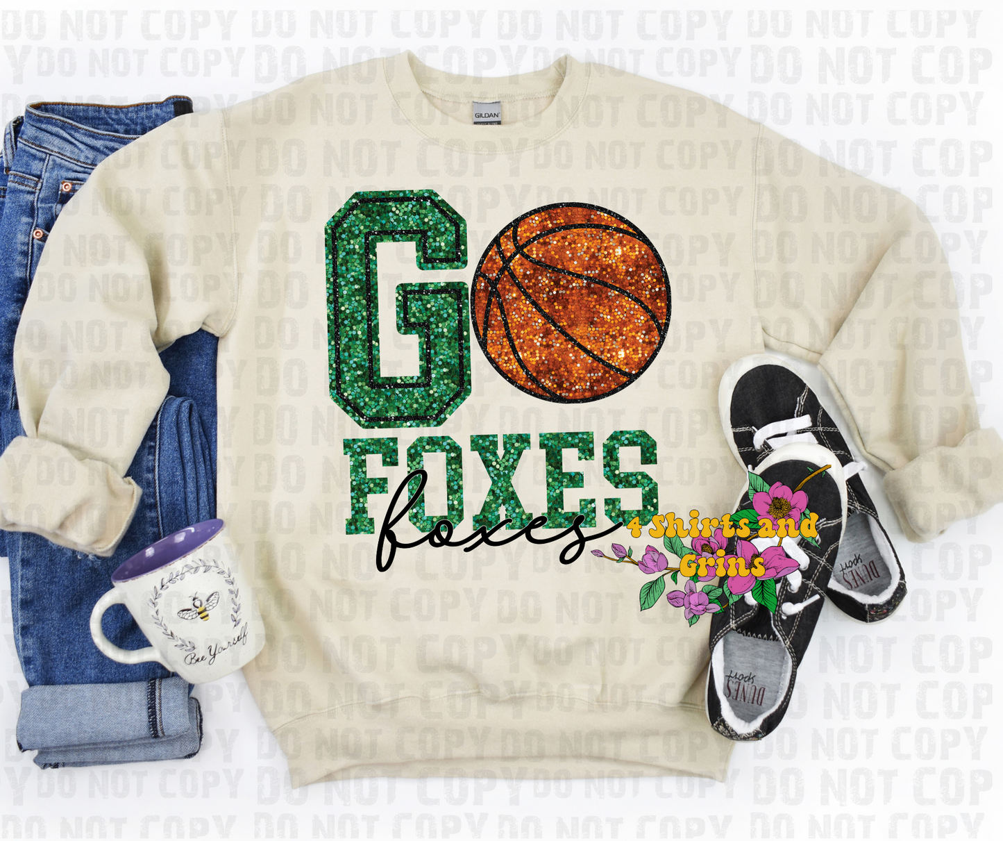 Faux Sequin Go Foxes Basketball