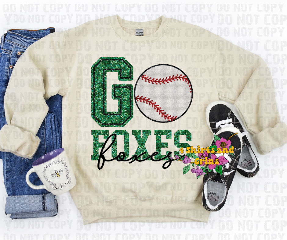 Faux Sequin Go Foxes Baseball