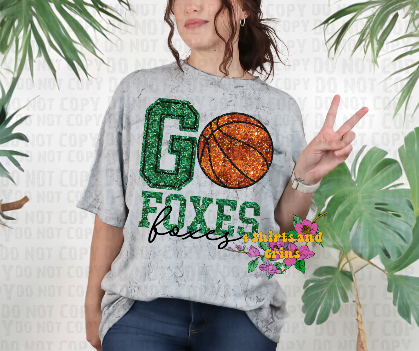 Faux Sequin Go Foxes Basketball