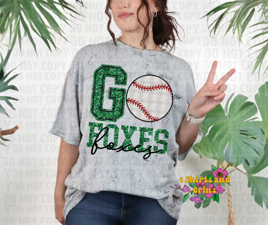 Faux Sequin Go Foxes Baseball