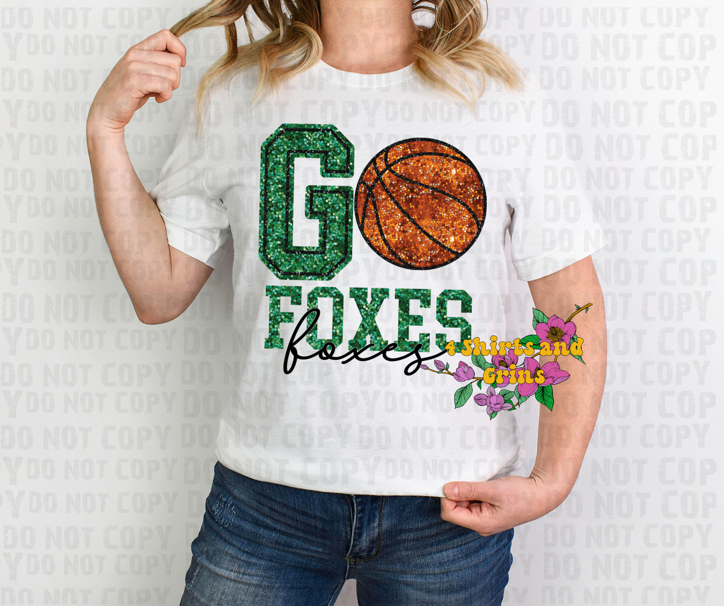 Faux Sequin Go Foxes Basketball