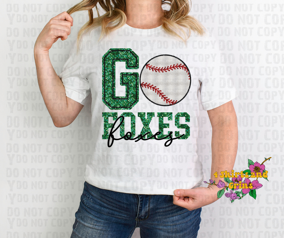 Faux Sequin Go Foxes Baseball