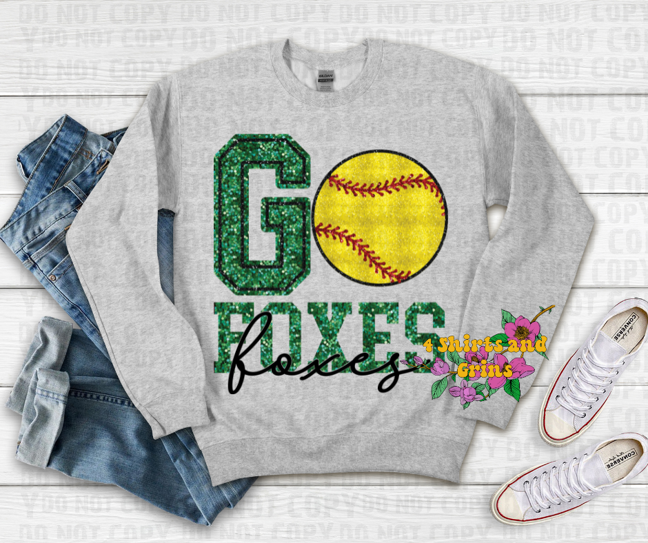 Faux Sequin Go Foxes Softball