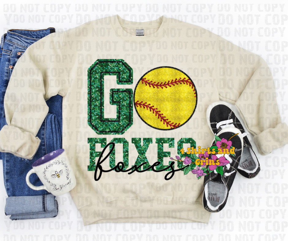 Faux Sequin Go Foxes Softball