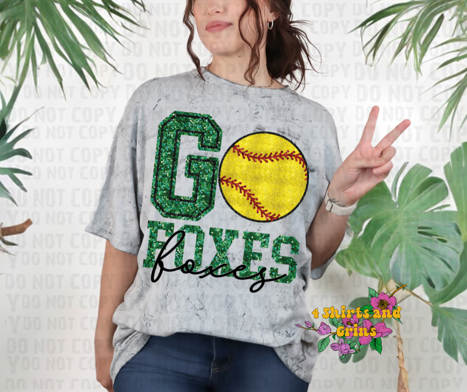 Faux Sequin Go Foxes Softball