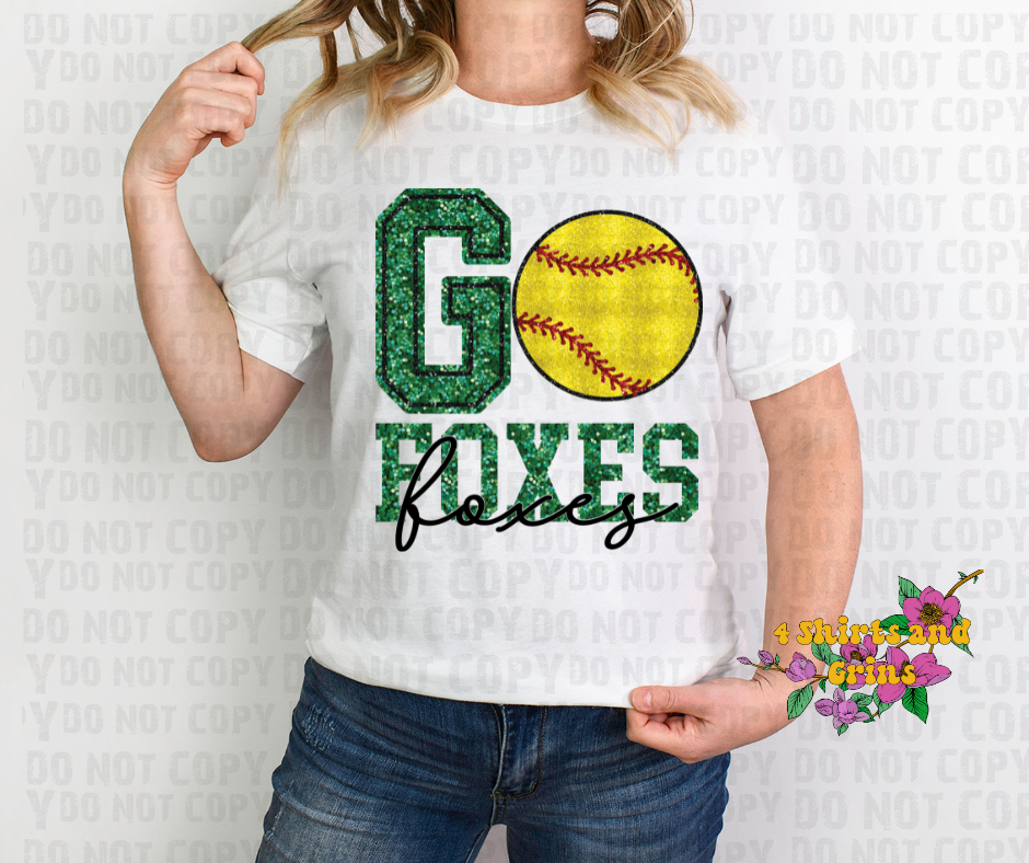 Faux Sequin Go Foxes Softball