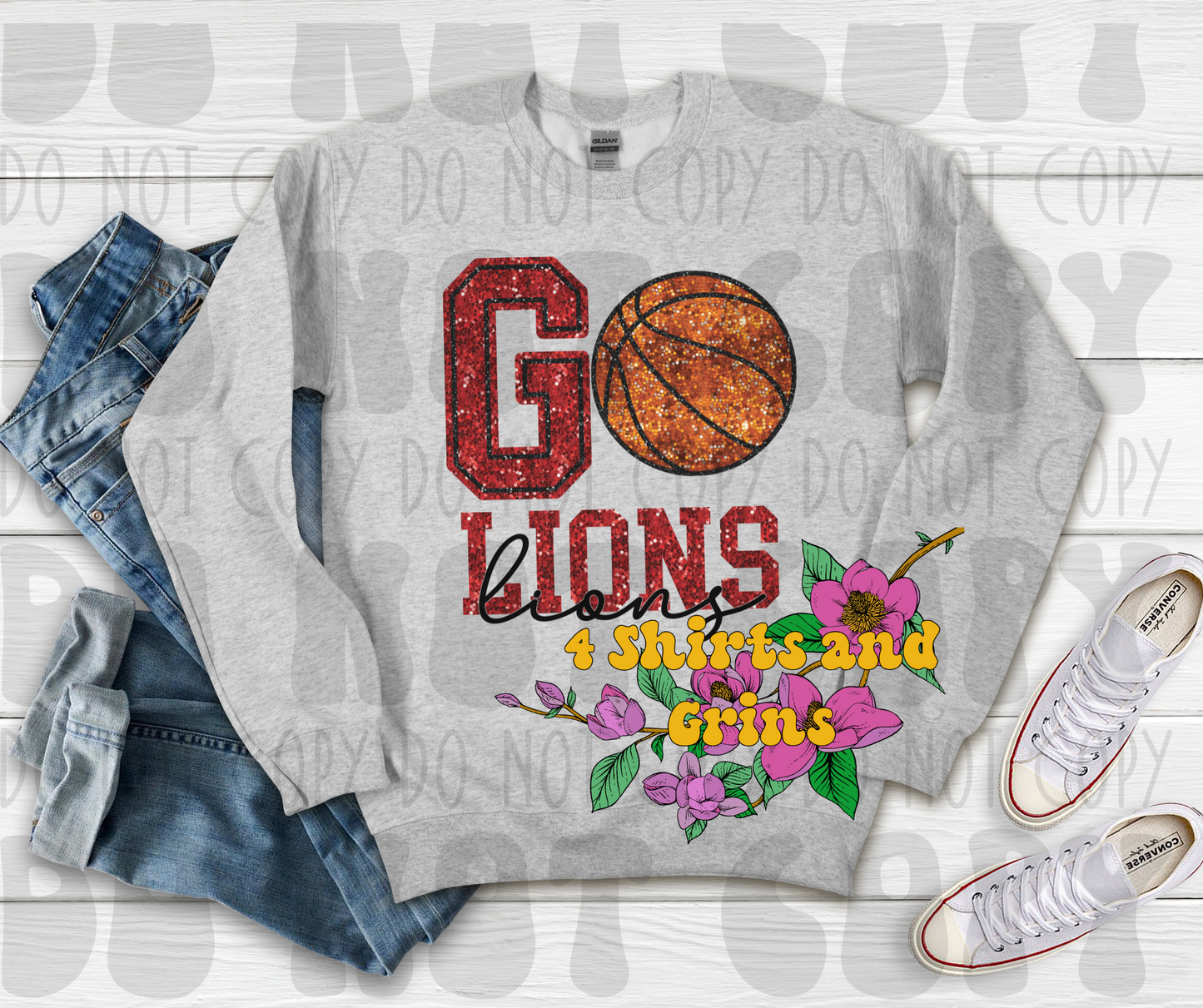 Faux Sequin Go Lions Basketball