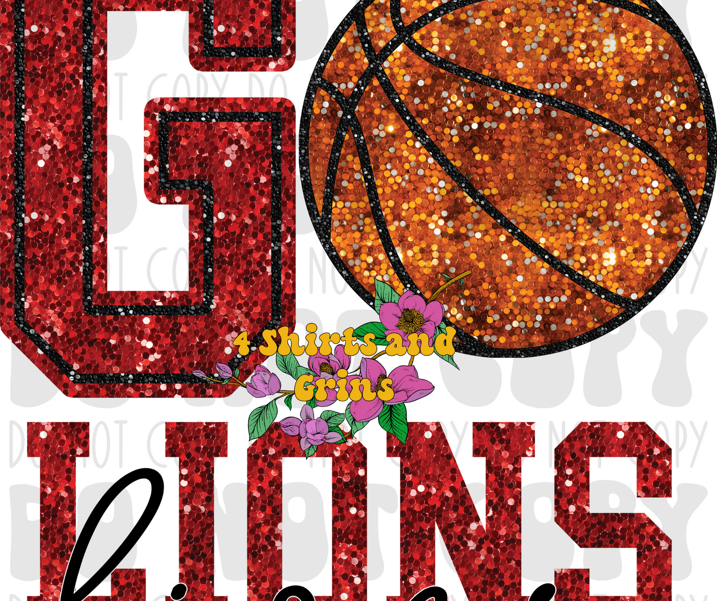 Faux Sequin Go Lions Basketball