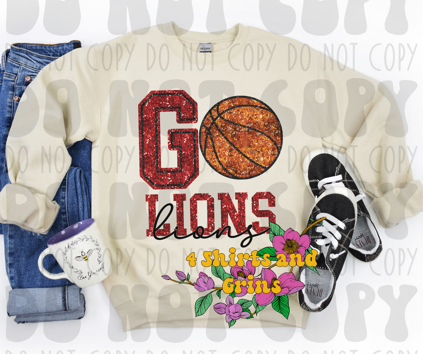 Faux Sequin Go Lions Basketball