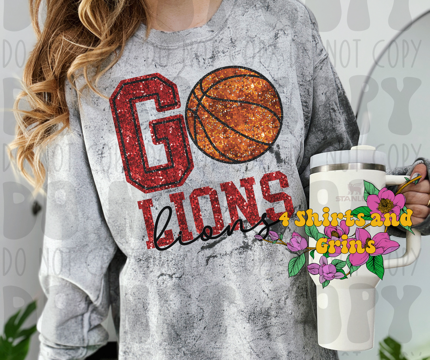 Faux Sequin Go Lions Basketball