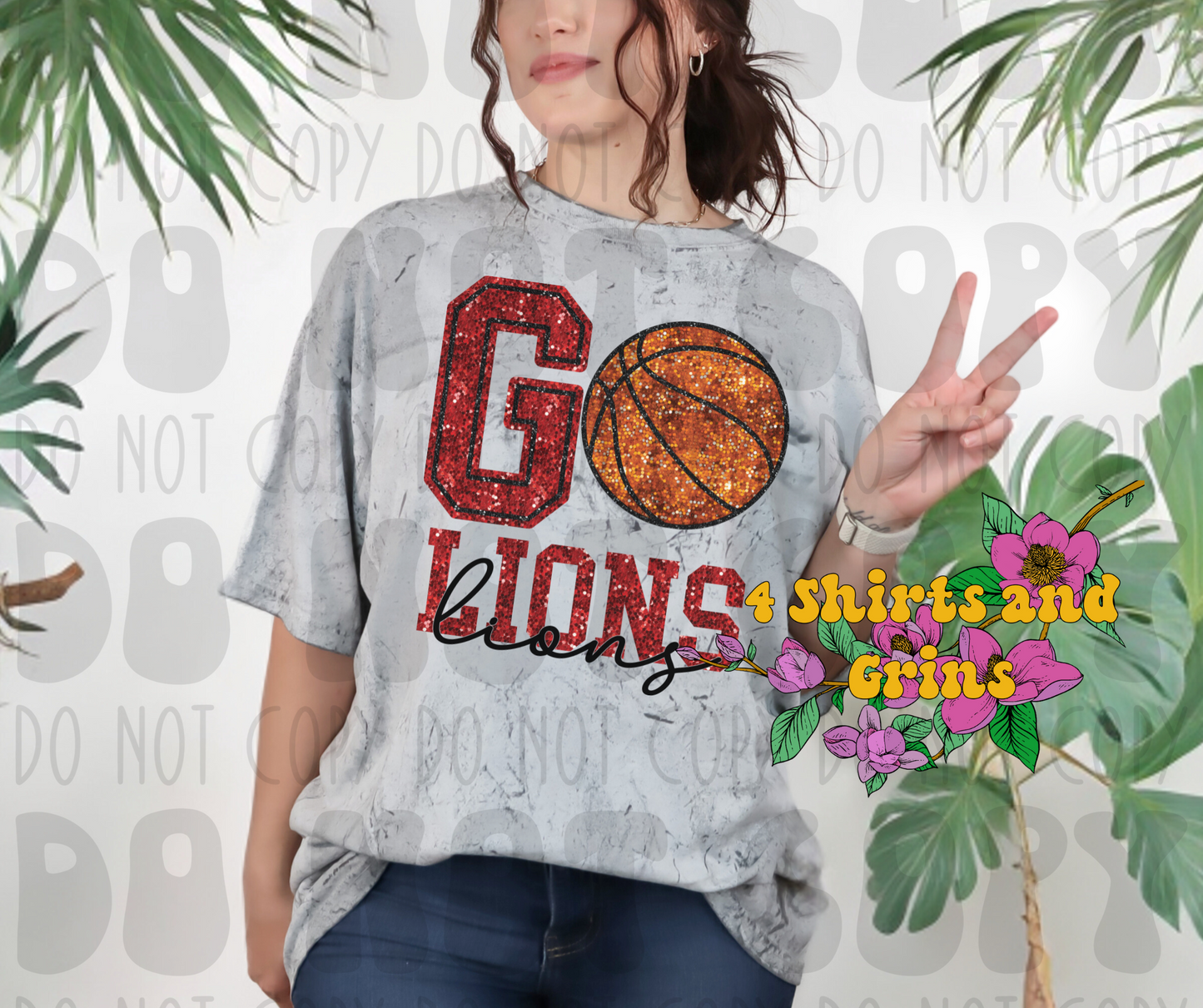 Faux Sequin Go Lions Basketball