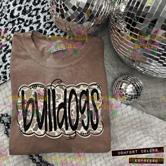 Bulldogs Camo Mascot Tee | Comfort Colors® Spirit Shirt | Youth & Adult Sizes | Message for Other Mascots