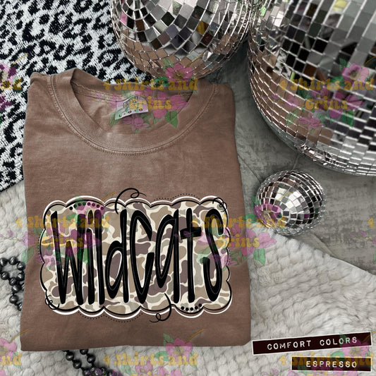 Wildcats Camo Mascot Tee | Comfort Colors® Spirit Shirt | Youth & Adult Sizes | Message for Other Mascots