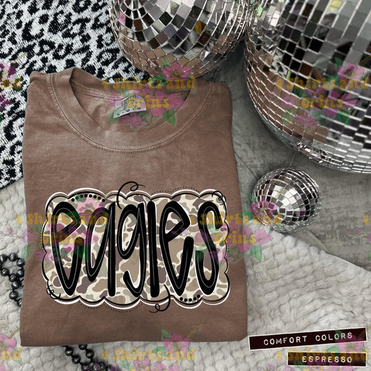 Eagles Camo Mascot Tee | Comfort Colors® Spirit Shirt | Youth & Adult Sizes | Message for Other Mascots