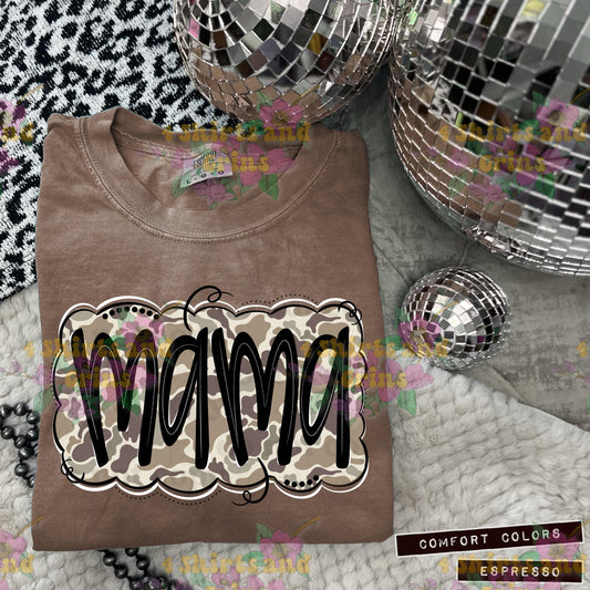 Camo Mama Shirt | Comfort Colors® Tee | Neutral Retro Camo Graphic | DTF Transfer | Adult Sizes S-4XL