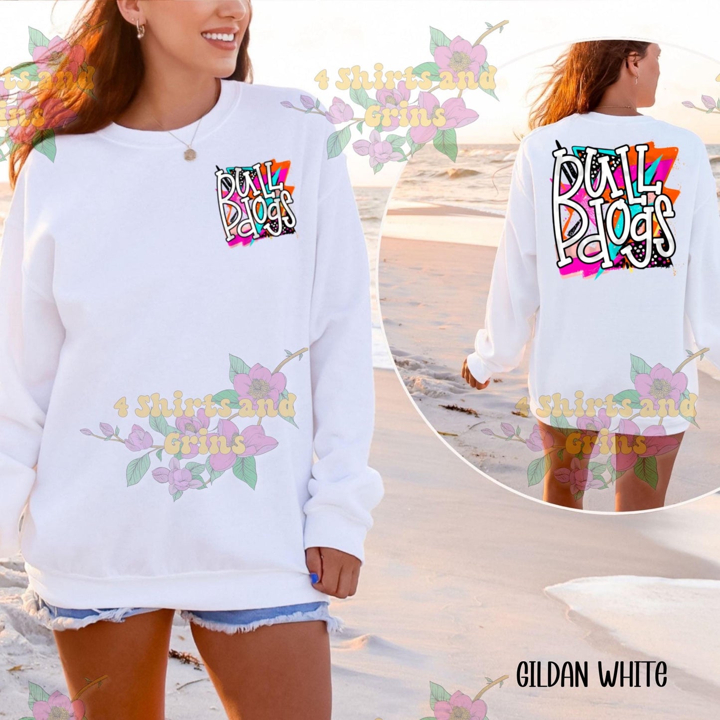 Bulldogs Spirit Shirt – Colorful Graffiti Back Print + Pocket Logo | Comfort Colors® + Gildan Options | Unisex Fit