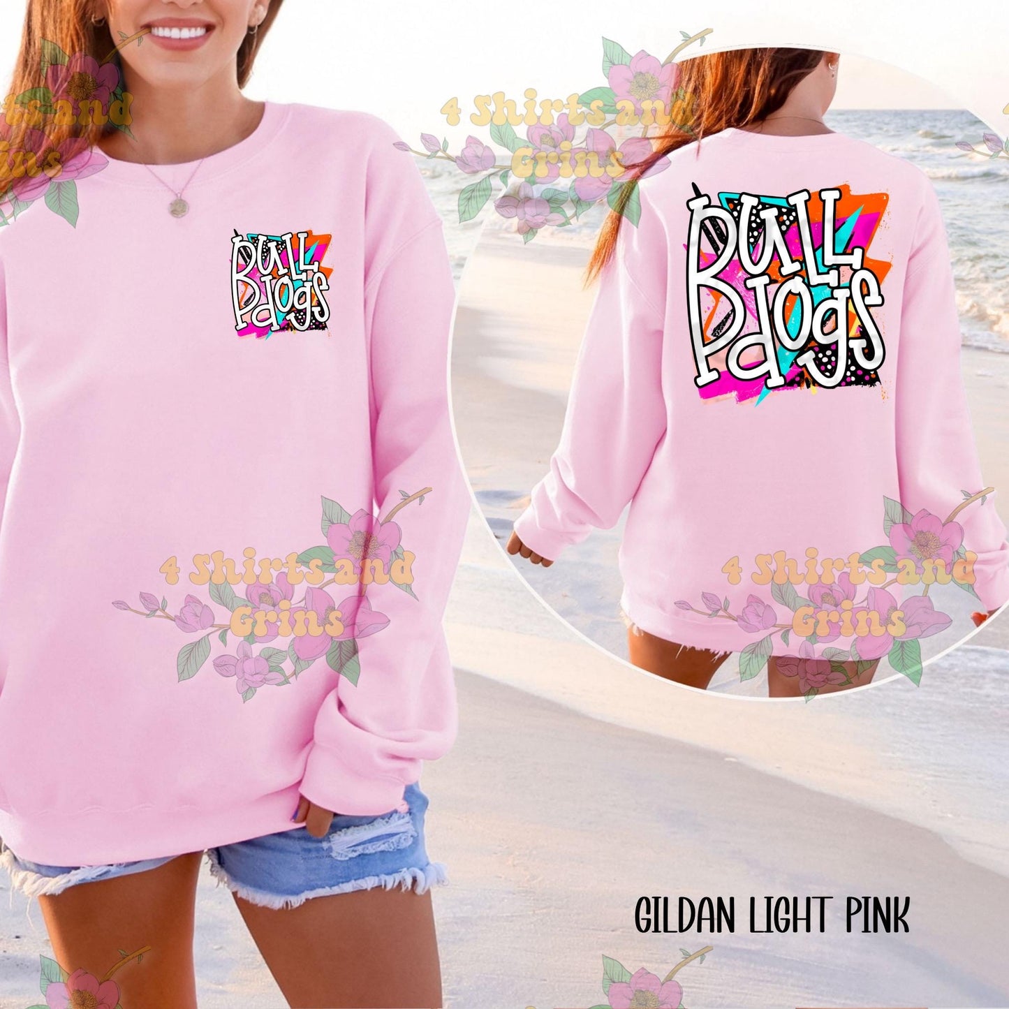 Bulldogs Spirit Shirt – Colorful Graffiti Back Print + Pocket Logo | Comfort Colors® + Gildan Options | Unisex Fit