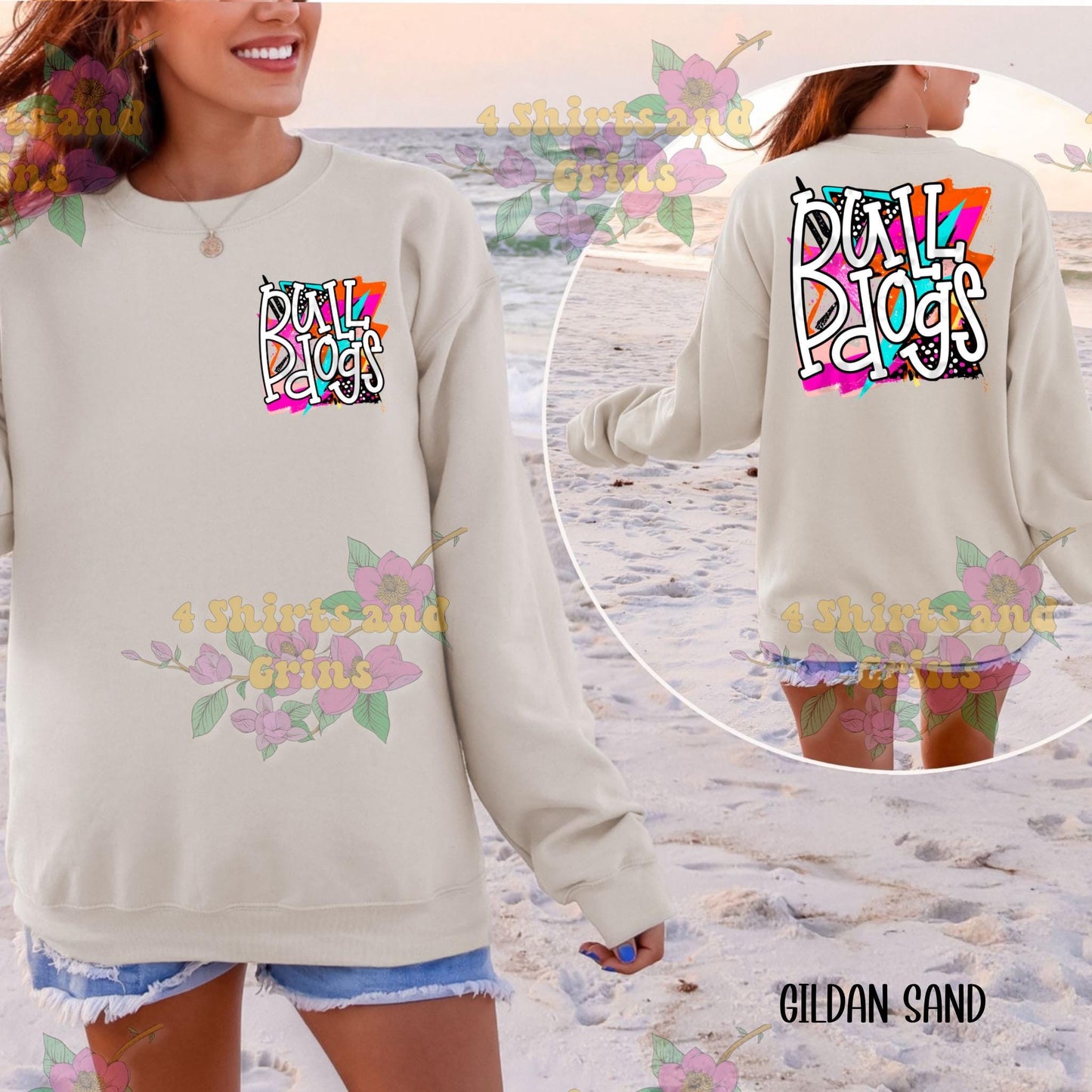 Bulldogs Spirit Shirt – Colorful Graffiti Back Print + Pocket Logo | Comfort Colors® + Gildan Options | Unisex Fit