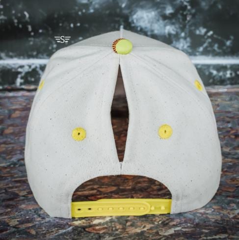3D Puff “Batter Up” Ponytail Hat – Softball or Baseball Print Brim | Magna Pony Adjustable Cap