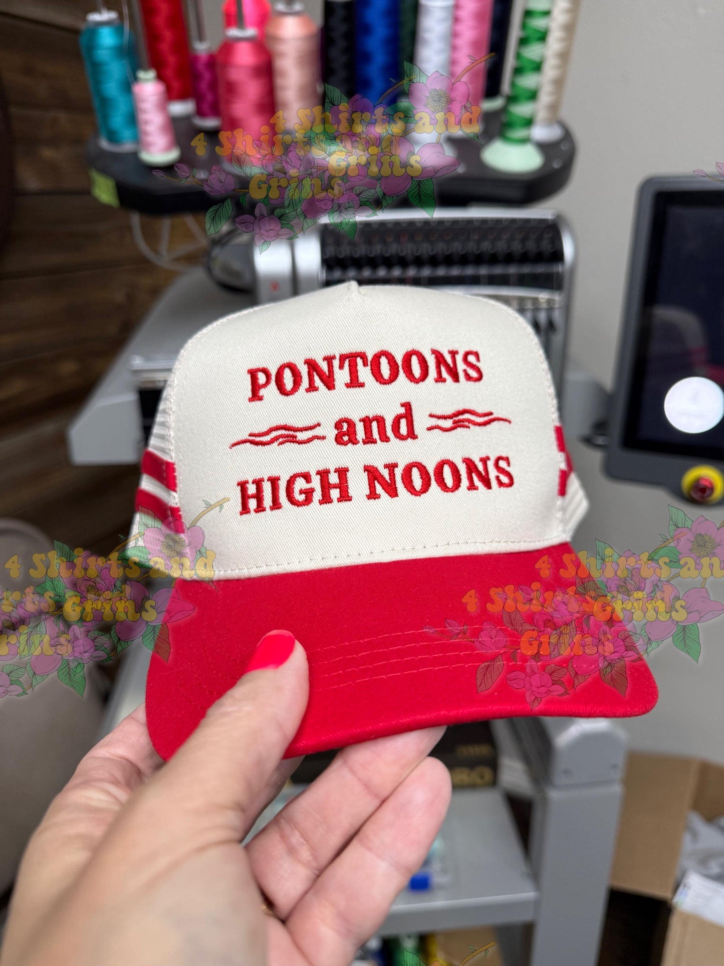 Pontoons and High Noons Hat, Lake Trucker Hat, Embroidered Lake Hat, Summer Boat Hat, Funny Lake Saying Hat, Custom Hat