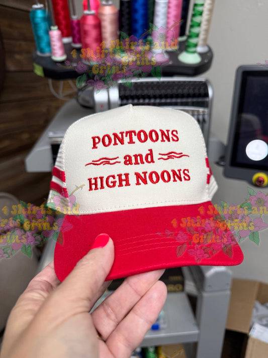Pontoons and High Noons Hat, Lake Trucker Hat, Embroidered Lake Hat, Summer Boat Hat, Funny Lake Saying Hat, Custom Hat