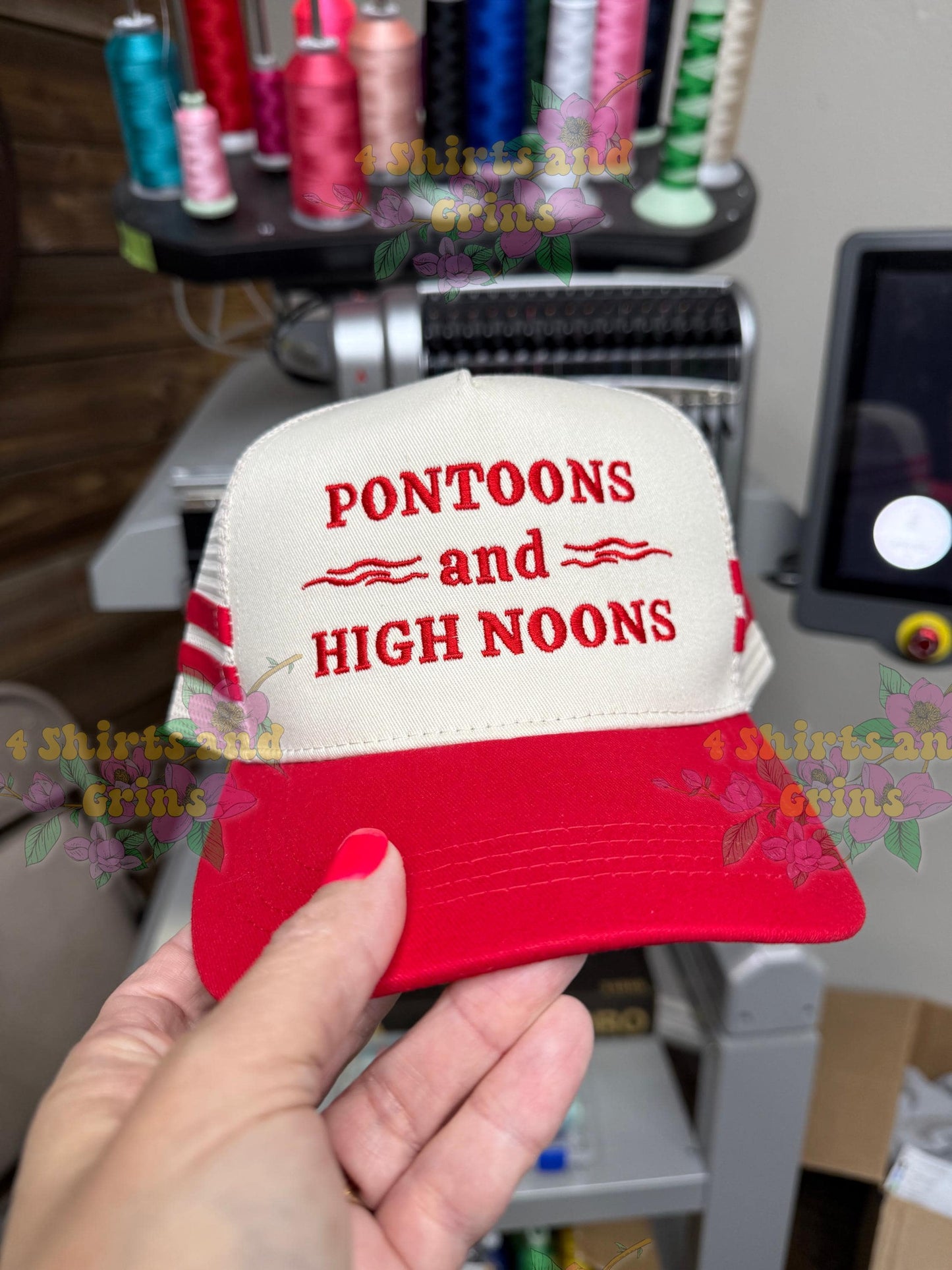 Pontoons and High Noons Hat, Lake Trucker Hat, Embroidered Lake Hat, Summer Boat Hat, Funny Lake Saying Hat, Custom Hat
