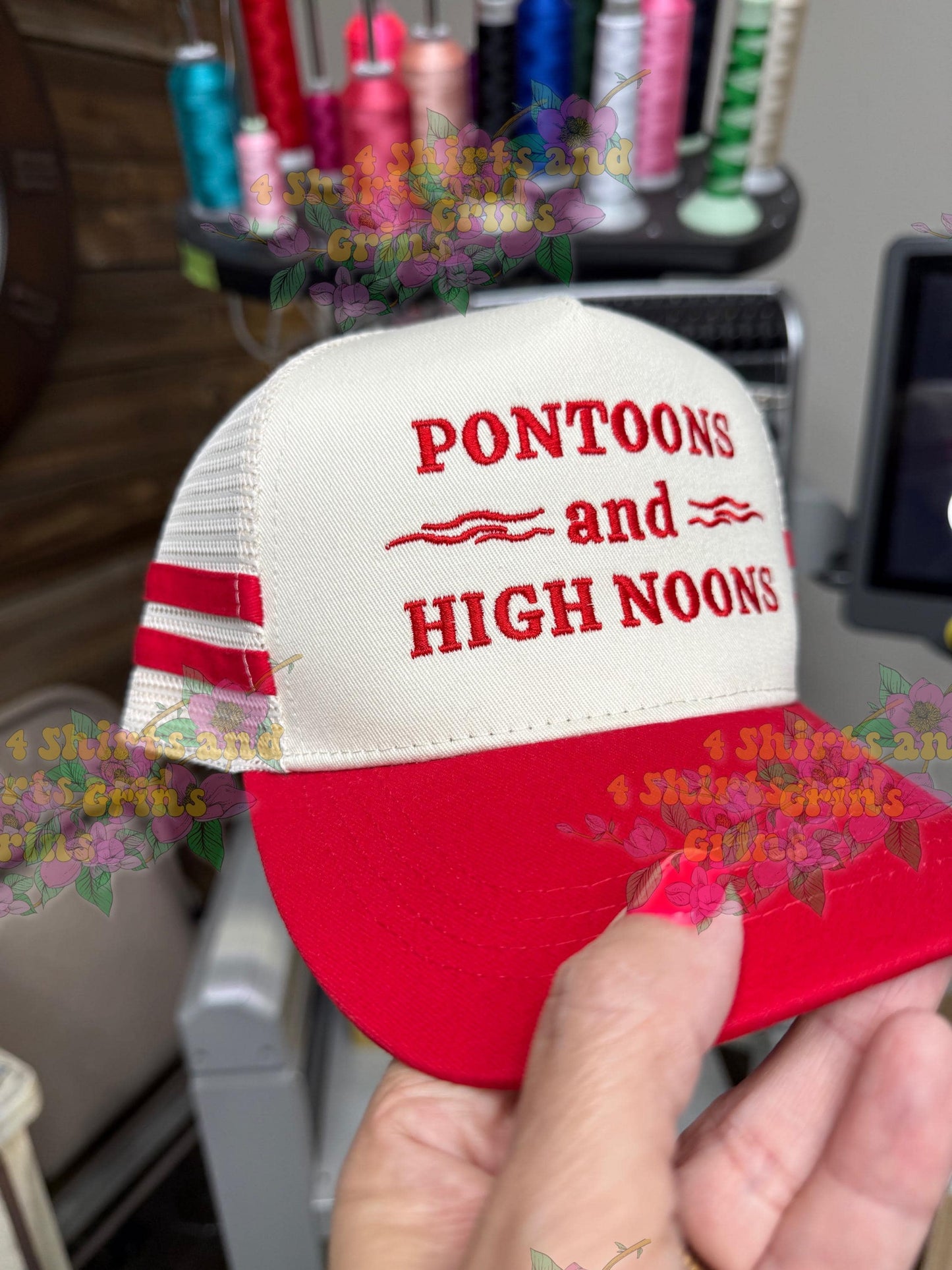 Pontoons and High Noons Hat, Lake Trucker Hat, Embroidered Lake Hat, Summer Boat Hat, Funny Lake Saying Hat, Custom Hat