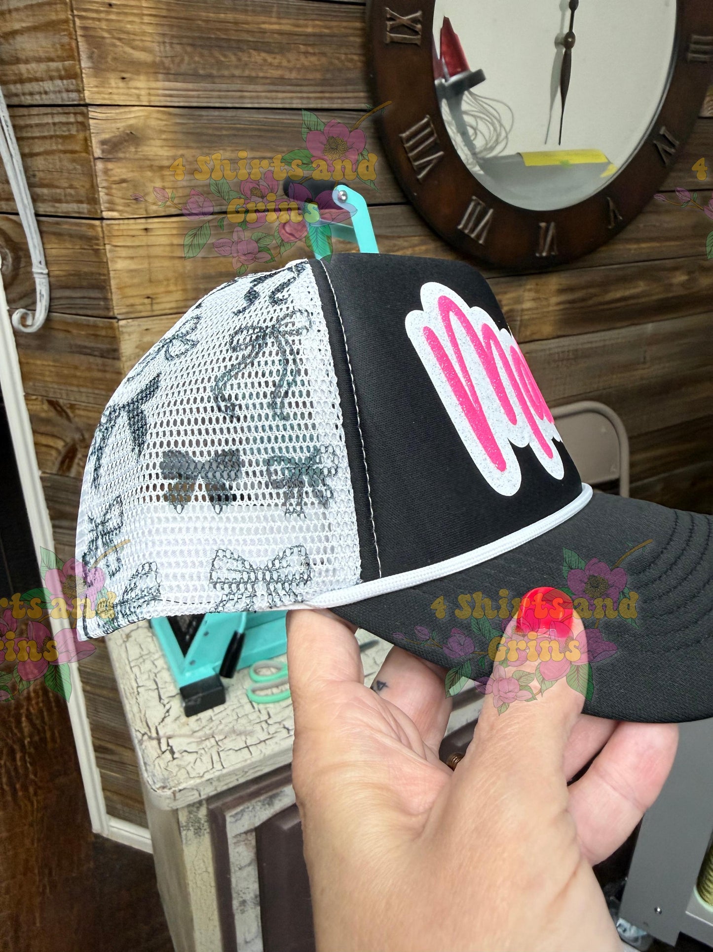 Custom Mama Trucker Hat | Glitter Puff Hat | Bow Trucker Hat | Personalized Foam Hat | Cute Mom Hat | Girly Baseball Cap