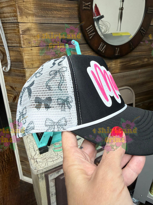 Custom Mama Trucker Hat | Glitter Puff Hat | Bow Trucker Hat | Personalized Foam Hat | Cute Mom Hat | Girly Baseball Cap