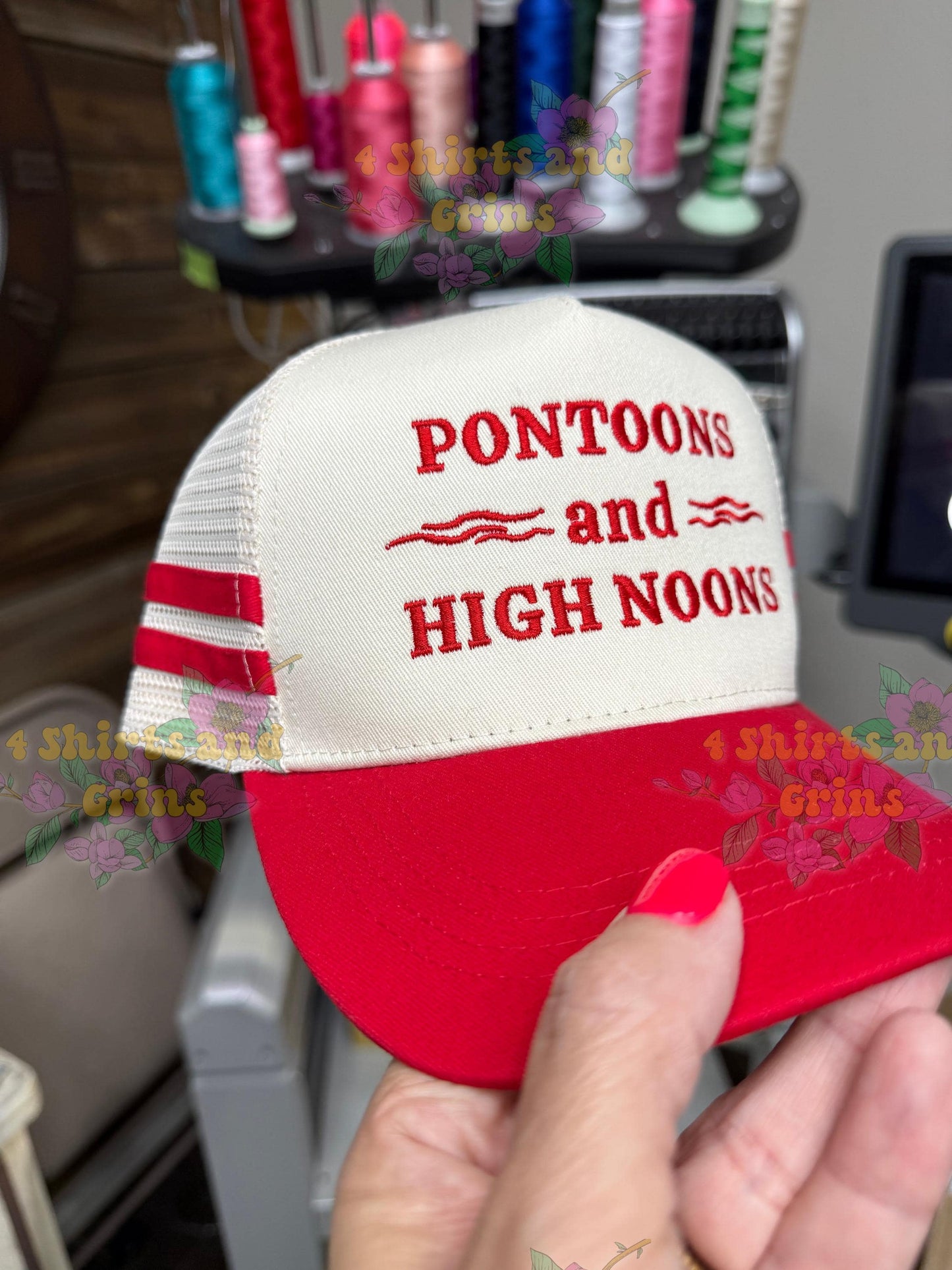 Pontoons and High Noons Hat, Lake Trucker Hat, Embroidered Lake Hat, Summer Boat Hat, Funny Lake Saying Hat, Custom Hat