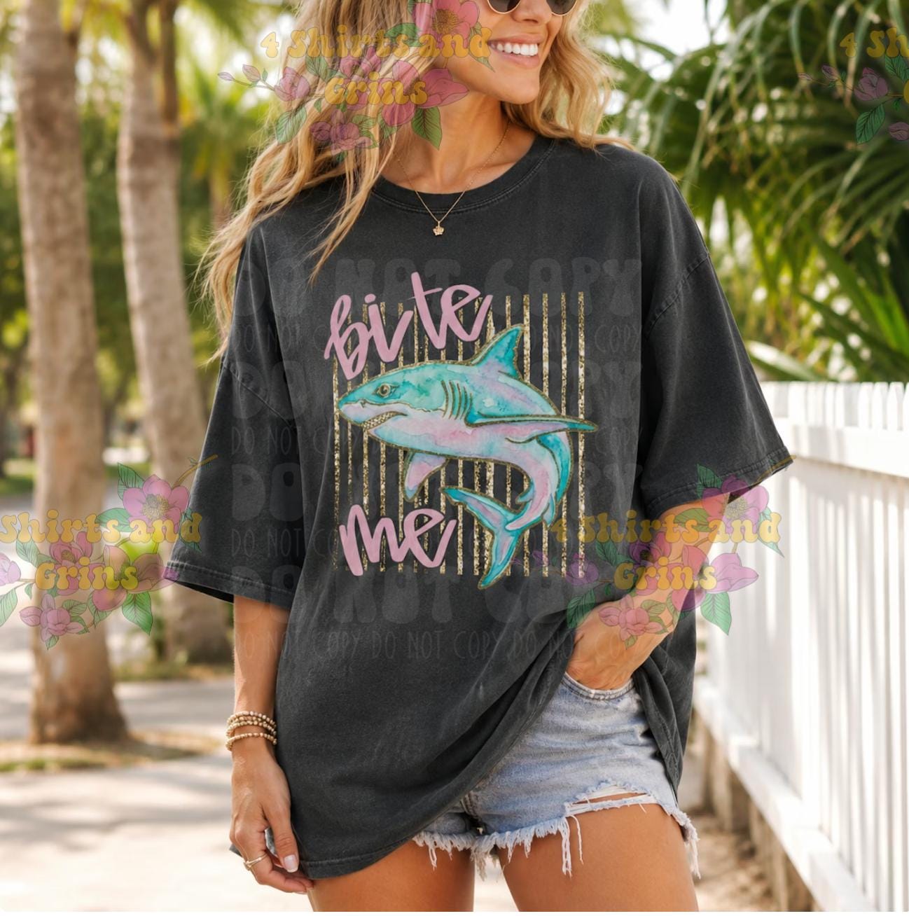 Bite Me Shark Shirt, Beach Graphic Tee, Summer Vacation Shirt, Coastal Shark Tee, Comfort Colors Oversized Beach Shirt