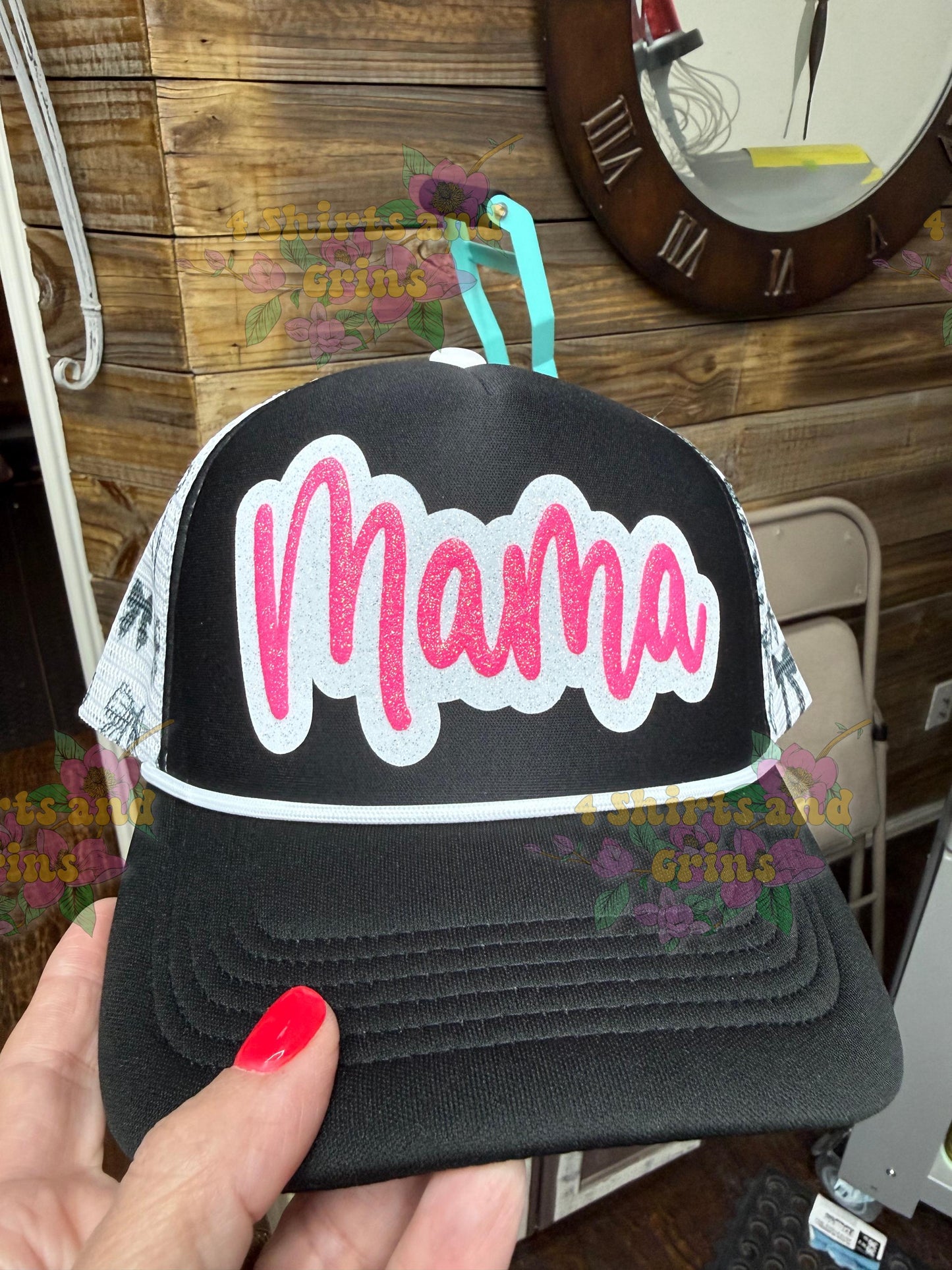 Custom Mama Trucker Hat | Glitter Puff Hat | Bow Trucker Hat | Personalized Foam Hat | Cute Mom Hat | Girly Baseball Cap