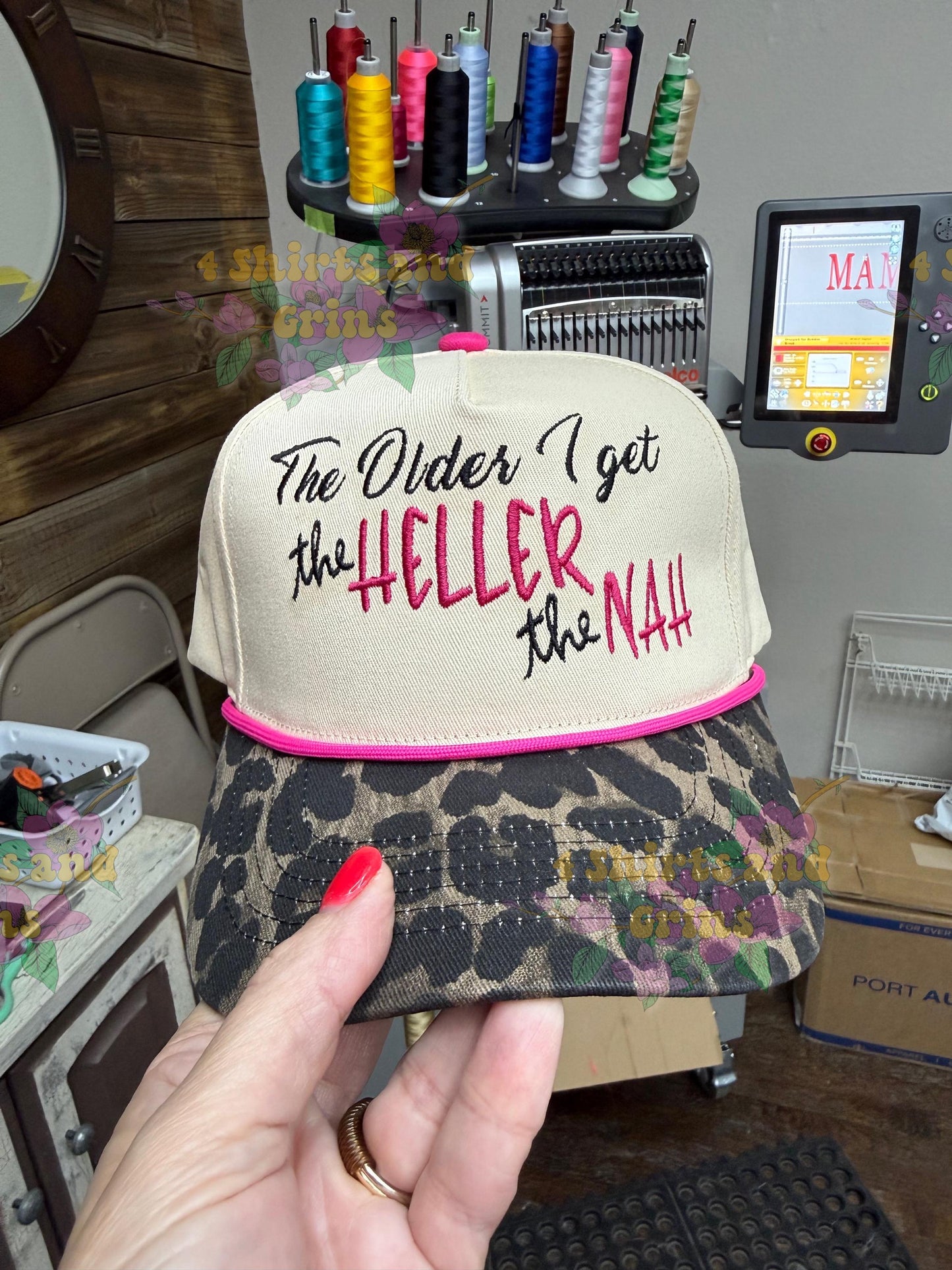 The Older I Get The Heller The Nah Embroidered Leopard Rope Trucker Hat 🌵💕