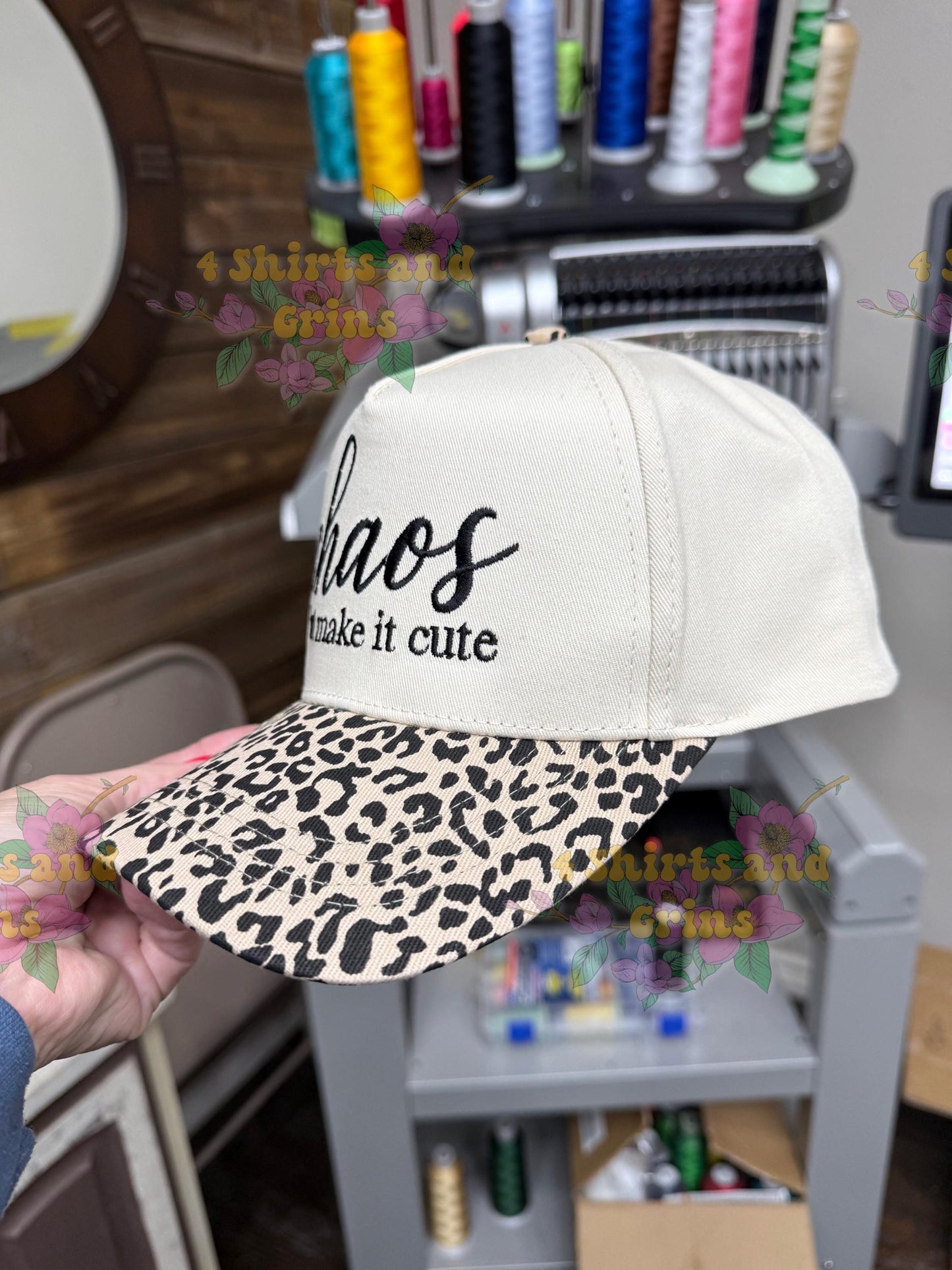 Chaos But Make It Cute Embroidered Leopard Trucker Hat | Funny Mom Hat | Boutique Snapback Cap 🖤🐆✨