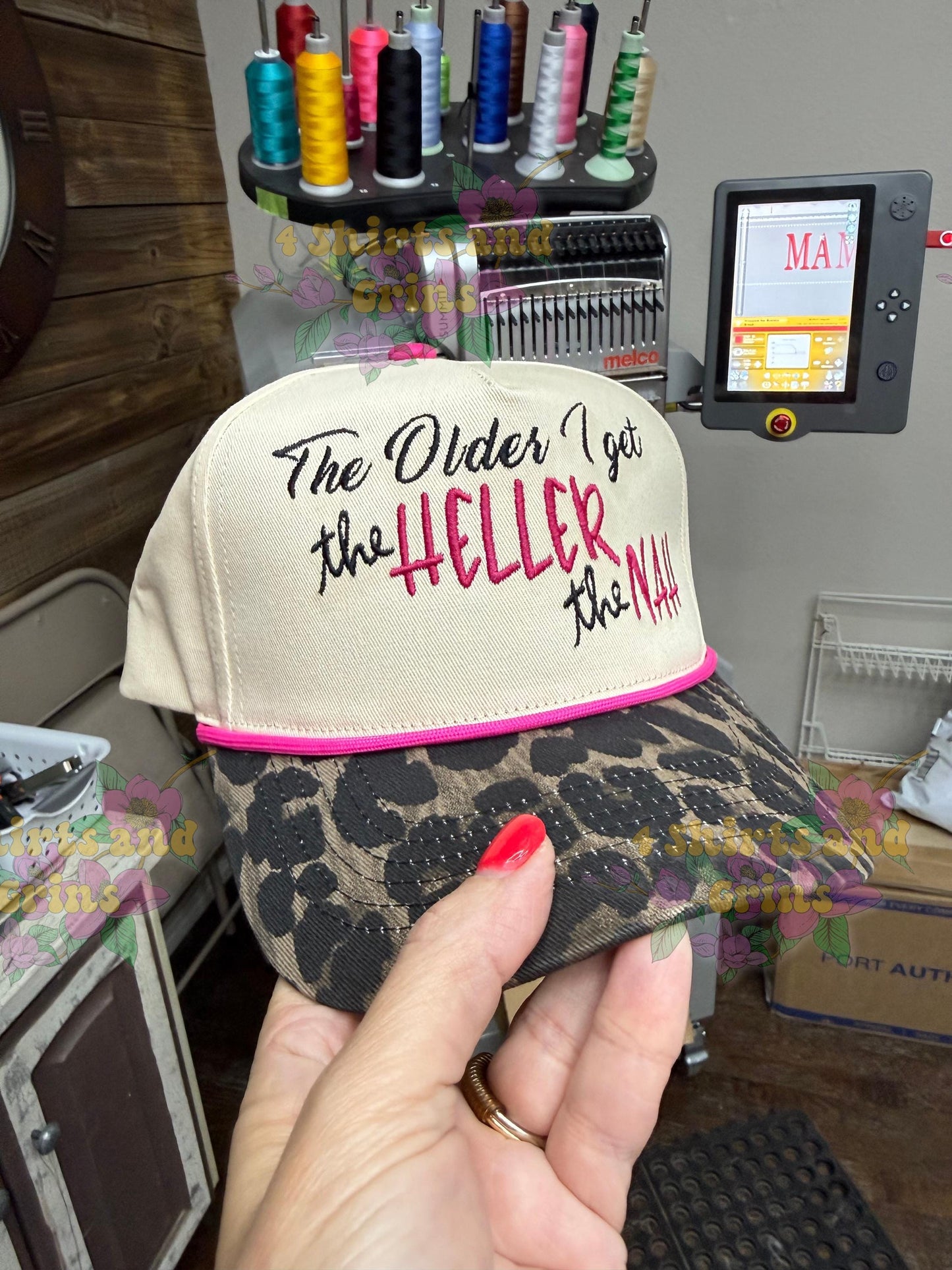 The Older I Get The Heller The Nah Embroidered Leopard Rope Trucker Hat 🌵💕