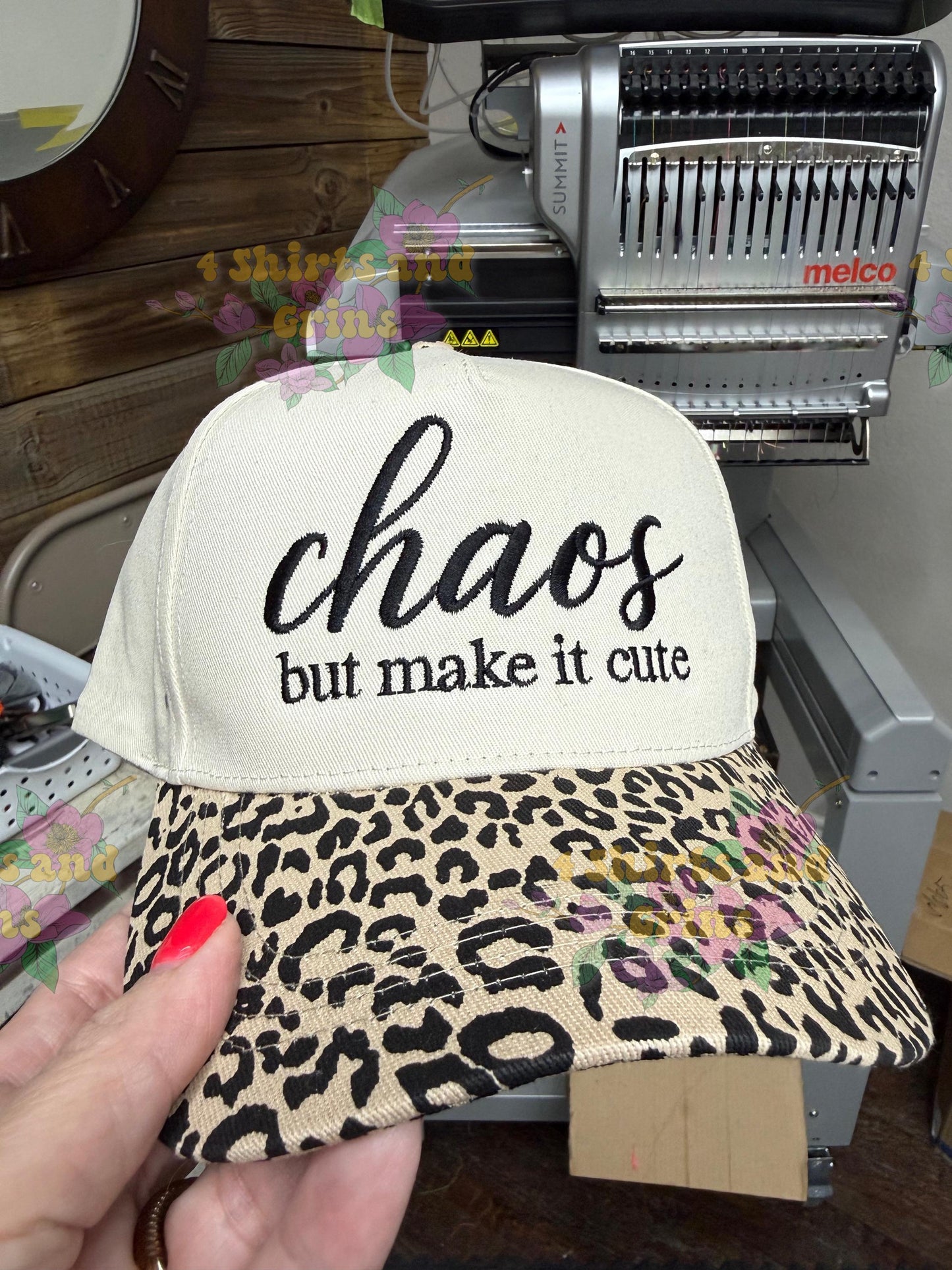 Chaos But Make It Cute Embroidered Leopard Trucker Hat | Funny Mom Hat | Boutique Snapback Cap 🖤🐆✨