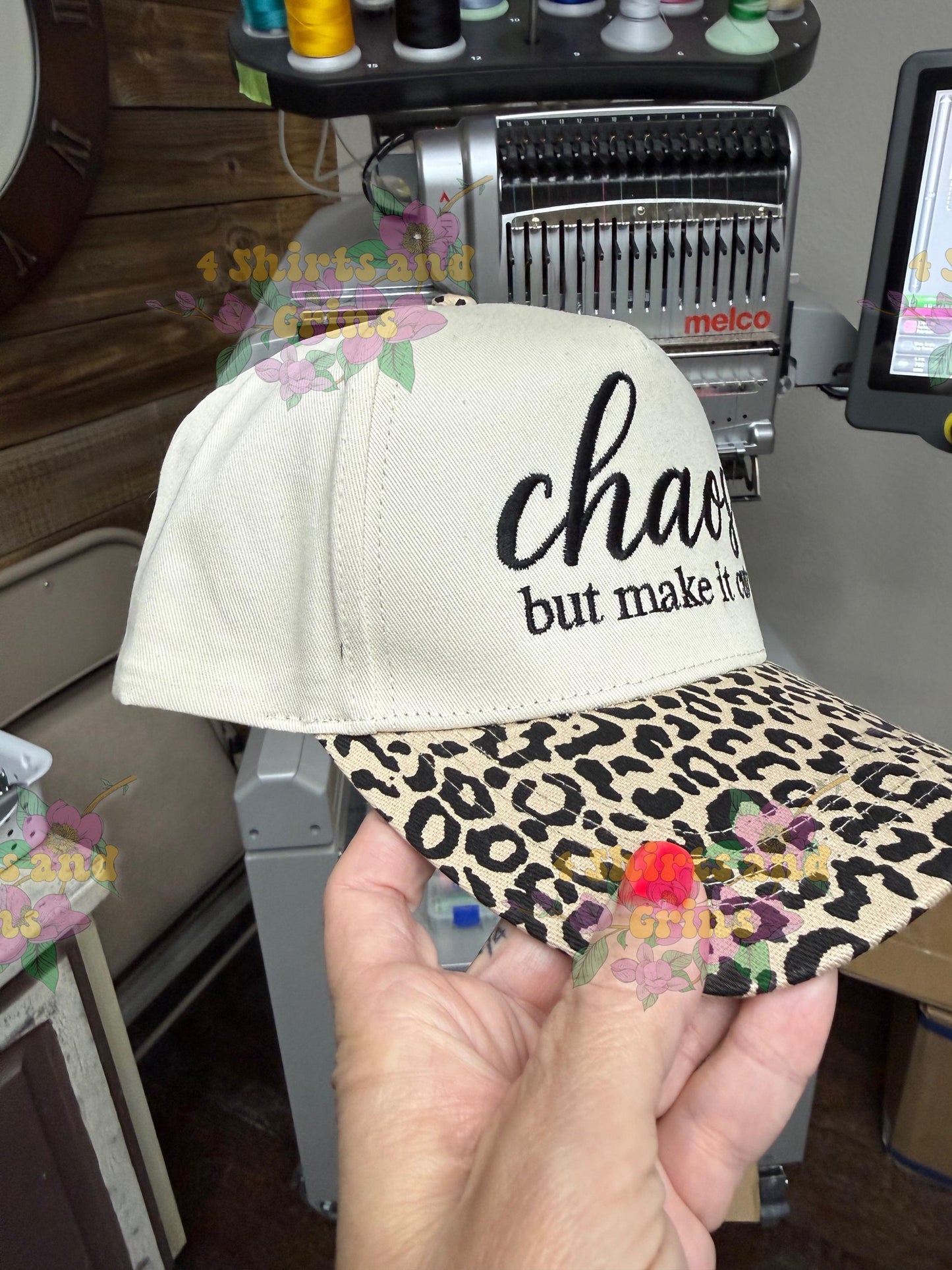 Chaos But Make It Cute Embroidered Leopard Trucker Hat | Funny Mom Hat | Boutique Snapback Cap 🖤🐆✨