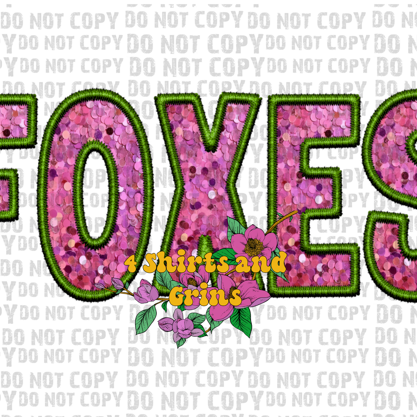 Faux Embroidery Sequins Pink and Green Foxes