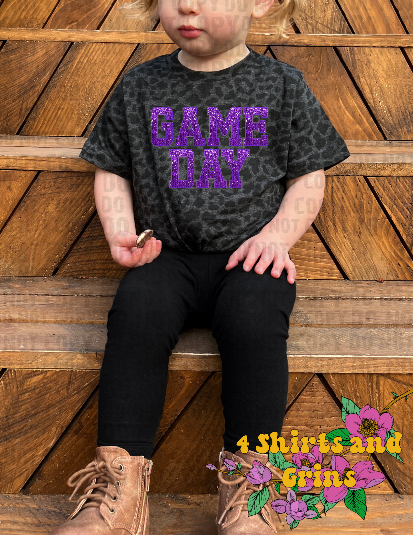 Faux Embroidery and Sequin Game Day Toddler Leopard Tee