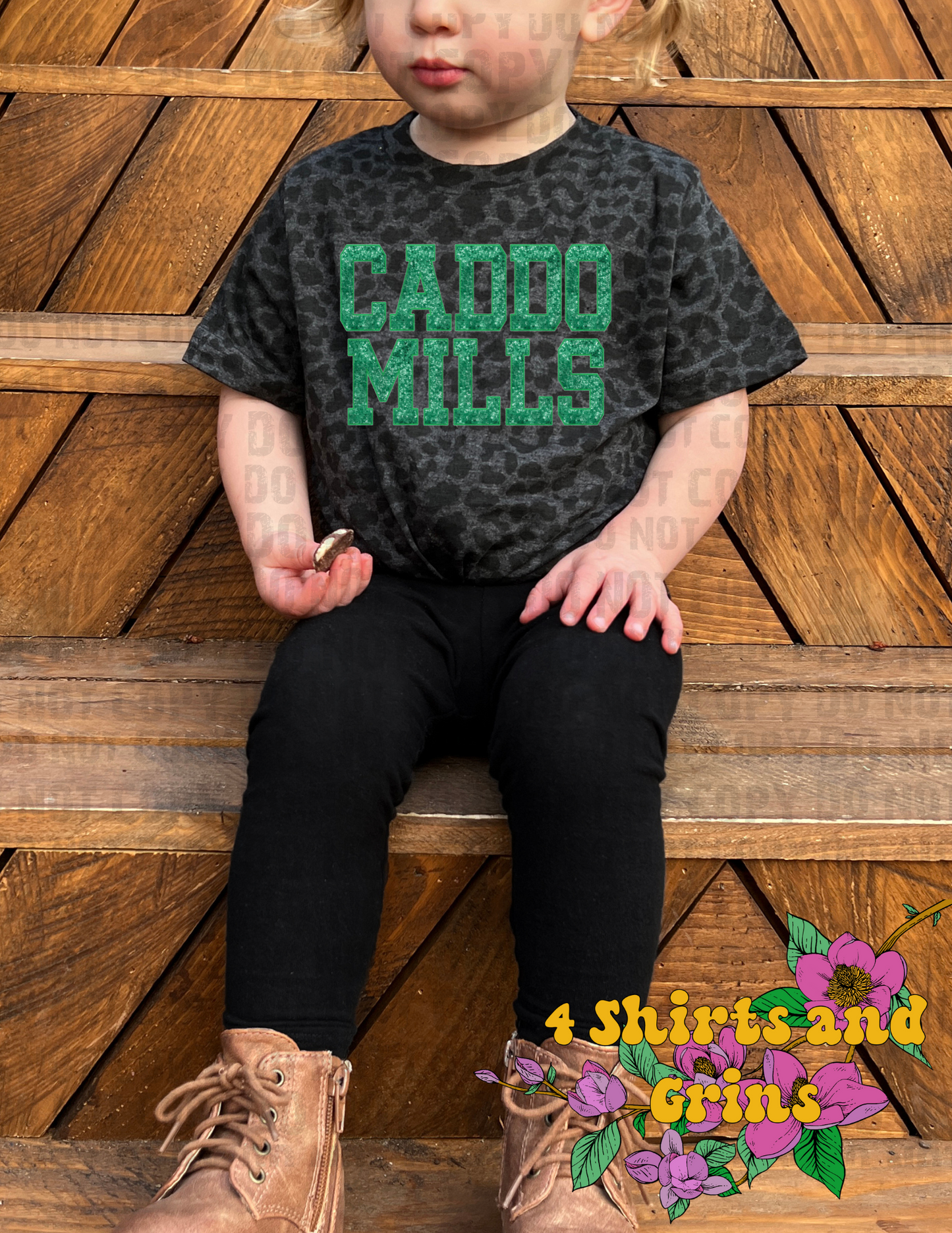 Faux Embroidery and Sequin Caddo Mills Toddler Leopard Tee