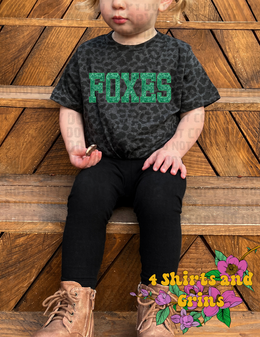 Faux Embroidery and Sequin Foxes Toddler Leopard Tee